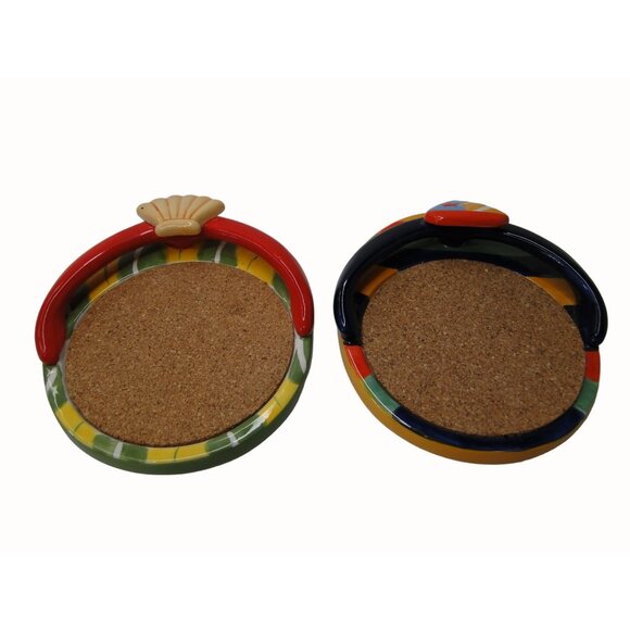 Flip Flop Coasters Beach Themed Ceramic Sailboat & Shell Set of 2 - Picture 2 of 5